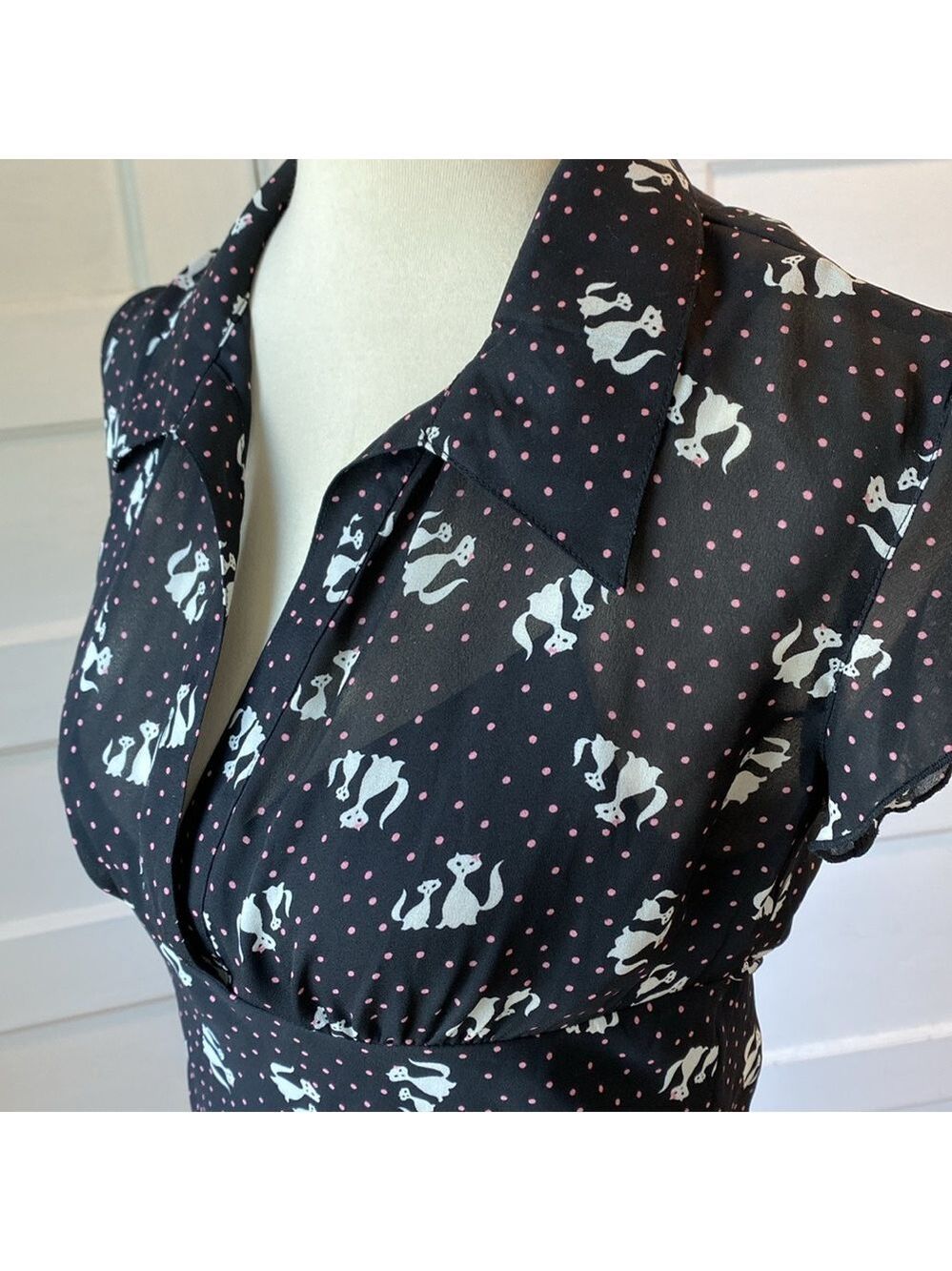 Speechless Black Dress with White Cats, Size 7 - Picture 5 of 16